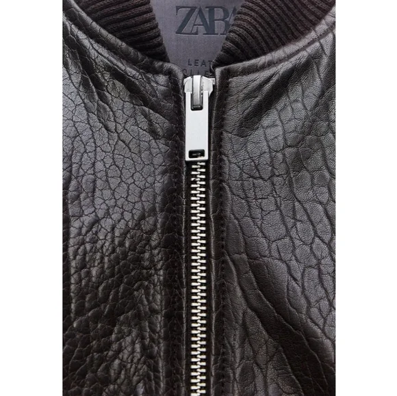 Zara Brown ZW Leather BomberBrown Jacket